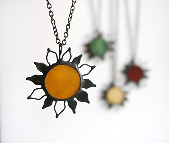 Orange Blue Red Circle Logo - Amazon.com: Sun Necklace Pendant on a Chain, Circle Stained Glass ...