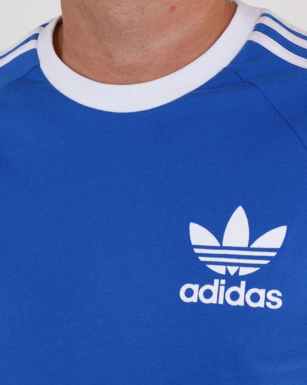 White and Blue T Logo - Adidas T Shirt, blue, California, 3 stripes,originals,mens, tee, royal