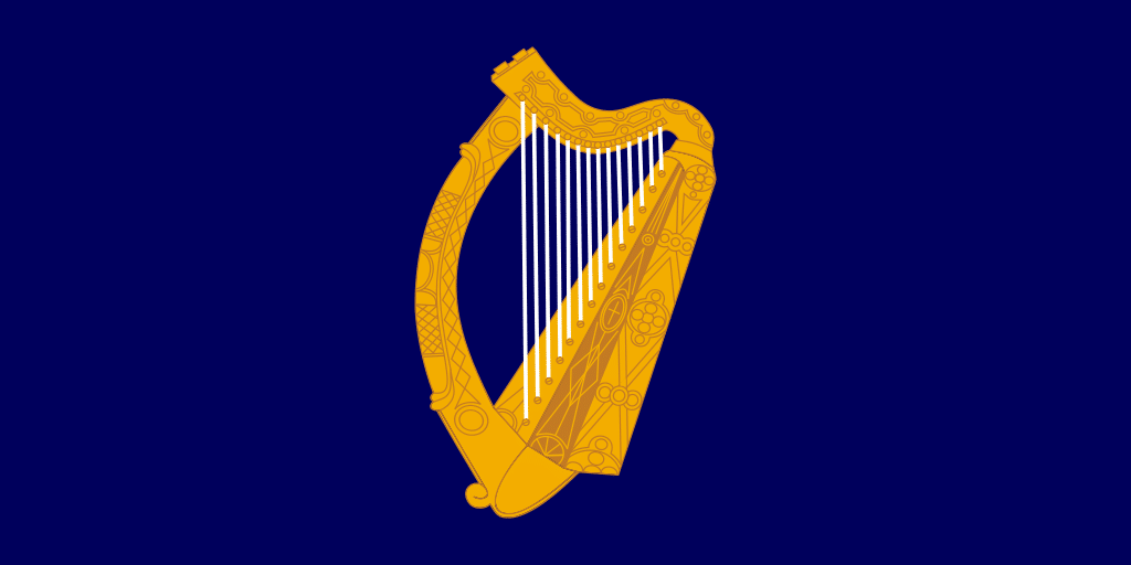 Blue with Gold Harp Logo - Ireland (Eire) Flag - Flagmakers