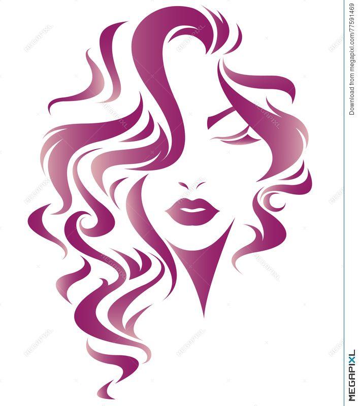 Woman Face Logo - Women Long Hair Style Icon, Logo Women Face Illustration 77591469