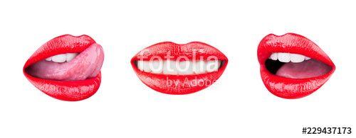 Hot Red Lips and Tongue Logo - Red lip, set mouth. Sexy lips, lip care and beauty. Beauty sensual ...