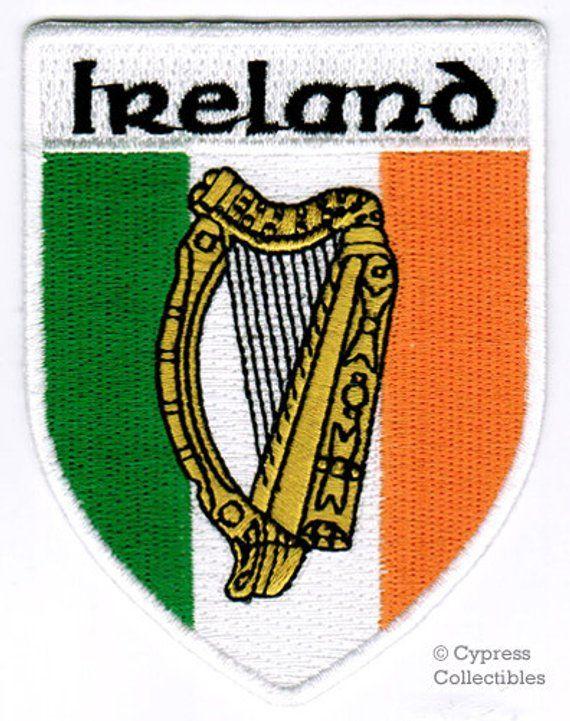 Harp Flag Logo - IRELAND COAT Of ARMS Patch Iron On Embroidered Applique Irish Harp