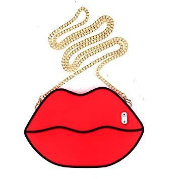 Hot Red Lips and Tongue Logo - iPhone 6 6S Case Red Lips with Crossbody Metal Chain