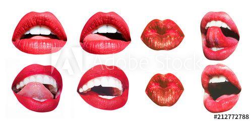 Hot Red Lips and Tongue Logo - Mouth Icon. Sexy female lips with red lipstick isolated on white ...
