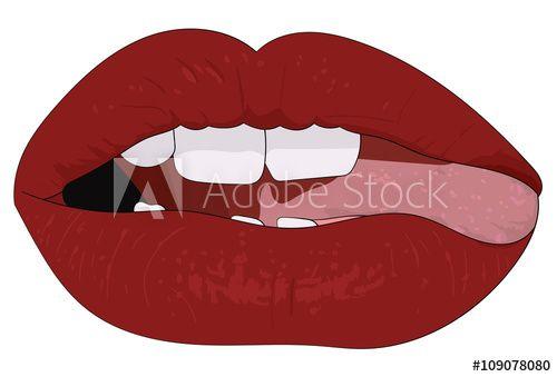 Hot Red Lips and Tongue Logo - Open seductive Mouth with tongue Red lips Sexy Lips Realistic mouth ...