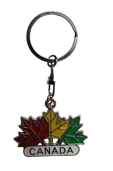 Three Colored Leaves Logo - CANADA - 3 Colored MAPLE LEAVES METAL KEYCHAIN ..Size : 1 3/4 ...