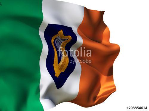 Harp Flag Logo - Ireland flag Isolated Silk waving flag with emblem golden harp on ...