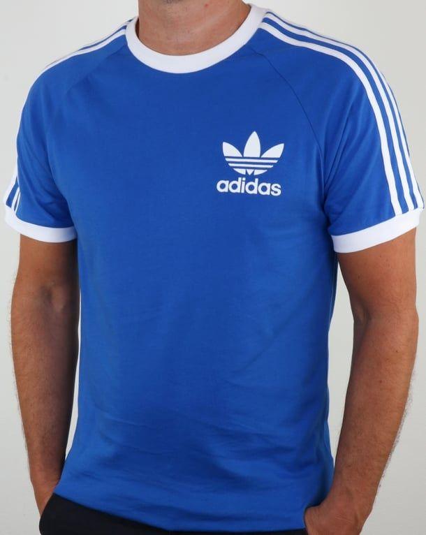 White and Blue T Logo - Adidas T Shirt, blue, California, 3 stripes,originals,mens, tee, royal