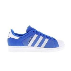 Blue and White Adidas Logo - Mens ADIDAS SUPERSTAR Blue White Textile Casual Trainers BB5796