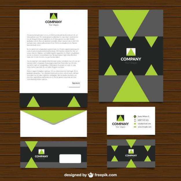 Green Triangle Company Logo - Set of modern stationery with green triangles Vector