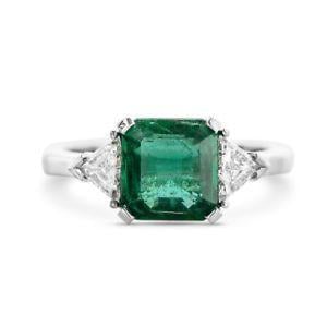 Green and White Diamond Logo - 2.47 Ct Natural Green Emerald & White Diamond Engagement Ring 18K