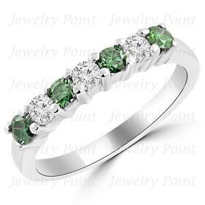 Green and White Diamond Logo - Alternating Green & White Diamond Wedding Anniversary Band 7-Stone ...