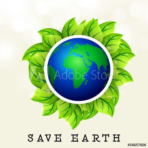 Shiny Globe Logo - Save earth concept with shiny globe surrounded by green leaves ...
