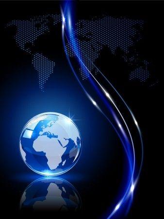Shiny Globe Logo - Blue Shiny Globe On Dark Background, Illustration.: Royalty Free