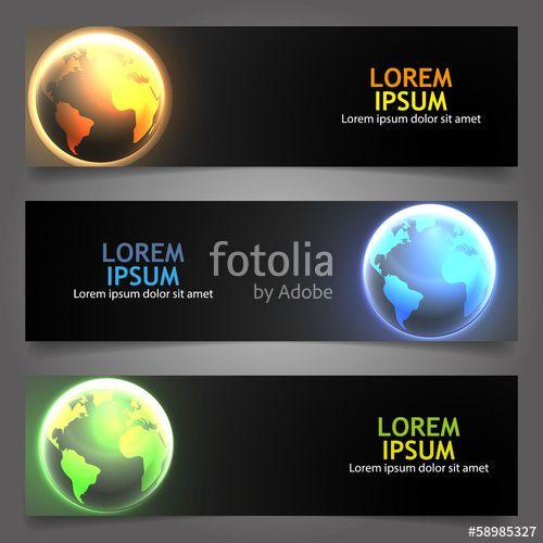 Shiny Globe Logo - Vector set of three header design with shiny globe illustration ...