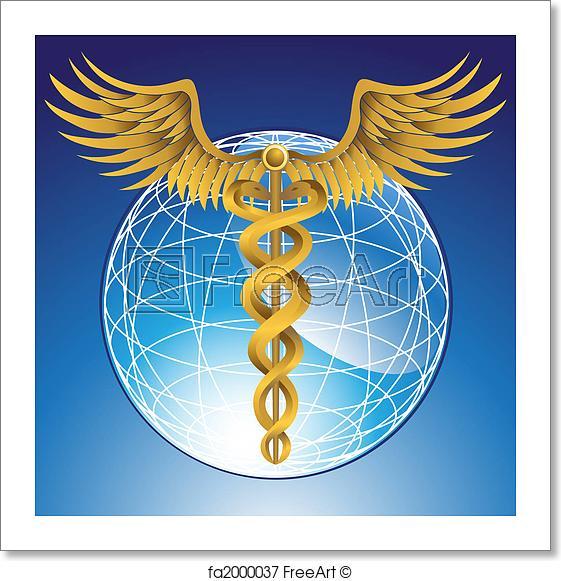 Shiny Globe Logo - Free art print of Caduceus Globe Gold. Shiny wireframe globe in a ...