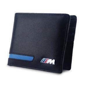 Blue Striped M Logo - Genuine Black Leather with BLUE stripe & BMW M-Sport Logo Wallet for ...
