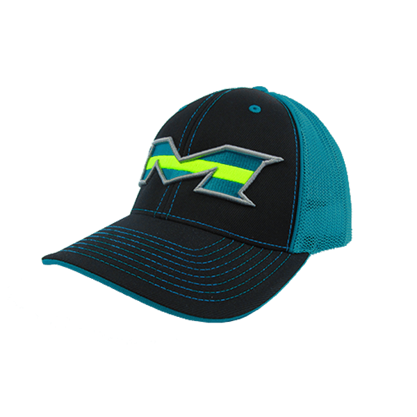 Blue Striped M Logo - Miken Stripe Logo Hat BLACK/ELECTRIC /VOLT STRIPE - Smash It Sports