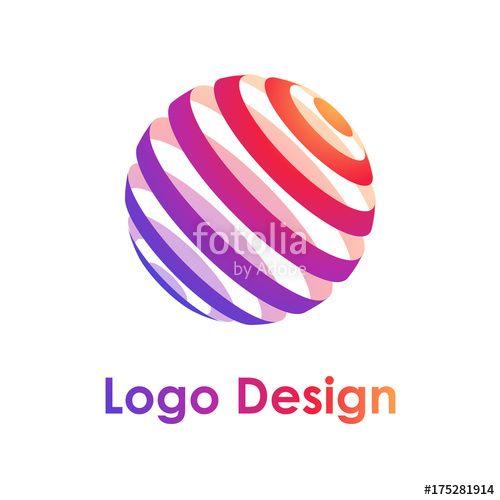 Striped Sphere Logo - Colorful bright logotype illustration with 3d style striped globe ...