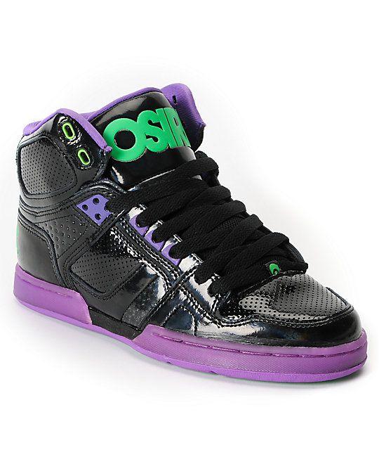 Purple and Green DC Logo - Osiris NYC 83 Slim Black, Purple & Green Shoes | Zumiez