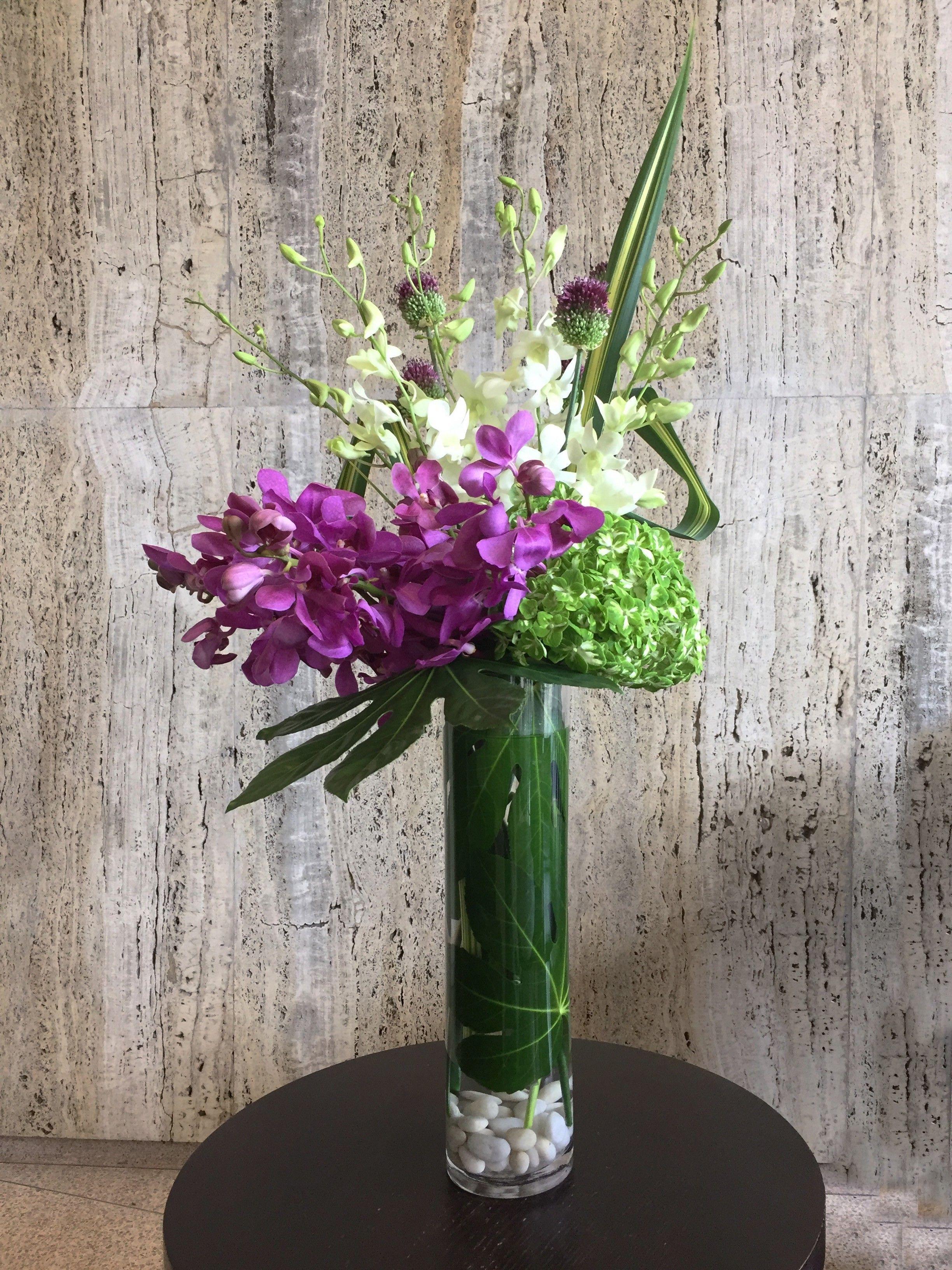 Purple and Green DC Logo - Orchids in purple and white, fresh green hydrangea with exotic