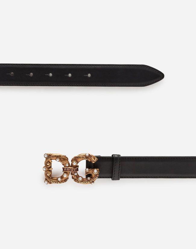 Vintage DG Logo - Women's Belts | Dolce&Gabbana - CALFSKIN BELT WITH DG AMORE LOGO