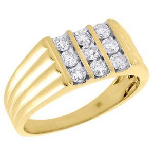 Yellow Square Channel Logo - Diamond Band 10K Yellow Gold Mens Round Cut Square Channel Set Pinky