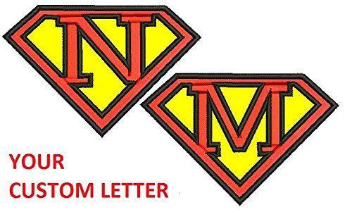 Custom Superman Logo - 2x CUSTOM Personalised Your Letter in Superman logo, Embroidered
