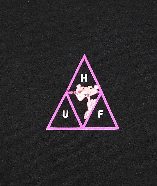 HUF Logo - HUF x Pink Panther Triple Triangle Black T-Shirt | Zumiez