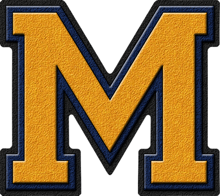 Orange and Blue M Logo - Presentation Alphabets: Gold & Navy Blue Varsity Letter M