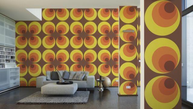 Yellow Orange Red Circle Logo - 701312 Retro Wallpaper Yellow Orange Red Brown 70s Vintage | eBay