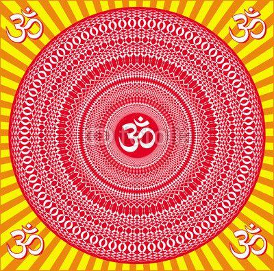 Yellow Orange Red Circle Logo - Graphic mandala with Aum / om / ohm sign in yellow, orange, red ...