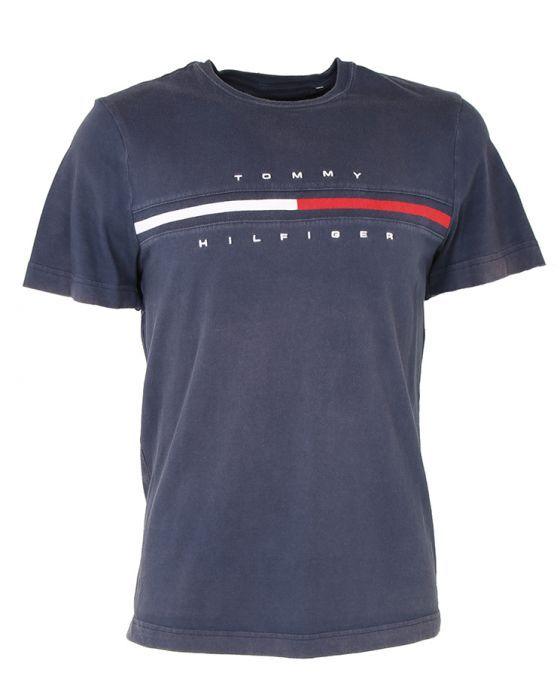 Blue T Over M Logo - Tommy Hilfiger Faded Navy Logo T-Shirt - M Blue £30 | Rokit Vintage ...