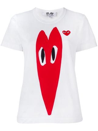 Comme Des Garcons Play Logo - Stretch Logo Print T Shirt