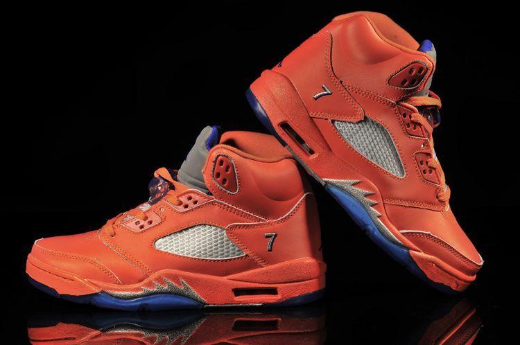 Orange Jordan Logo - Nike Air Jordan 5 V Mens Shoes White Blue Orange