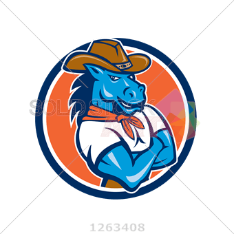 Red Square Inside Red Circle Logo - Stock Illustration of Vector blue horse cowboy arms crossed inside