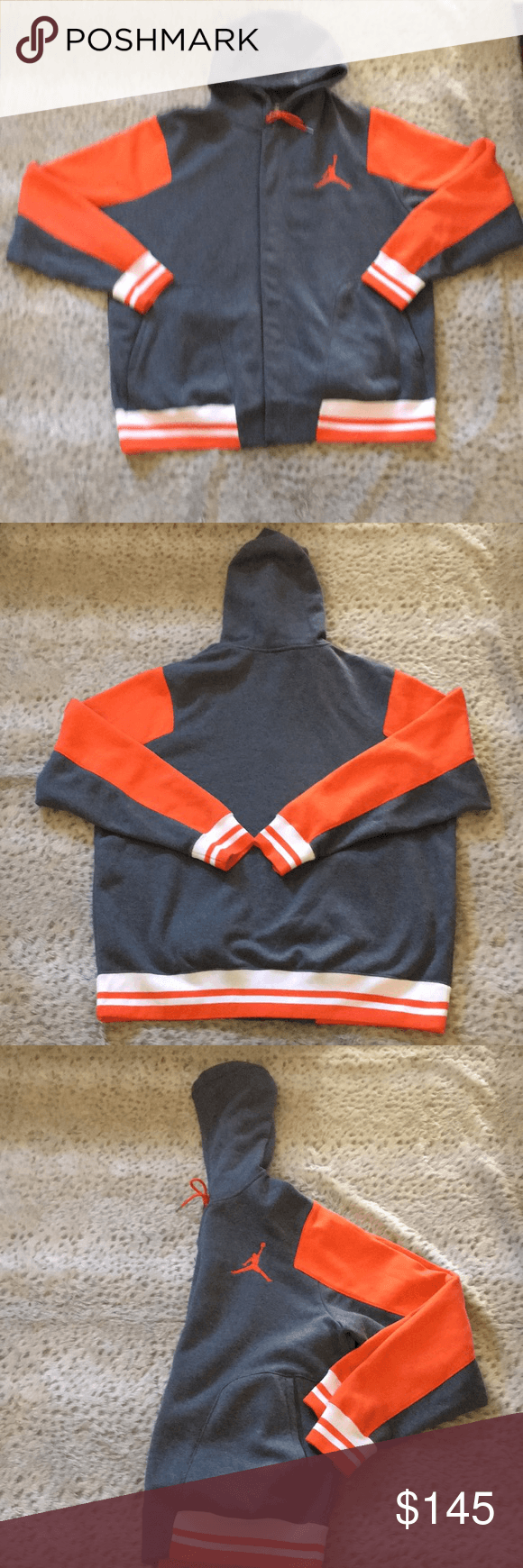 Orange Jordan Logo - Jordan gray and orange snap hoodie XXL | My Posh Closet | Pinterest ...