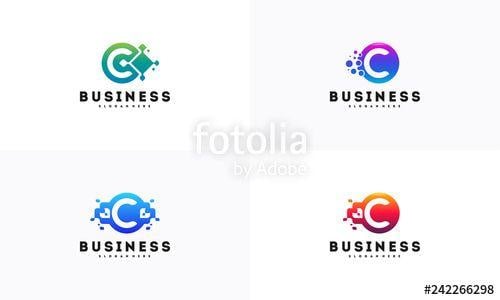 Circle C Logo - Set of Pixel Letter C logo designs, Circle Pixel C Initial logo
