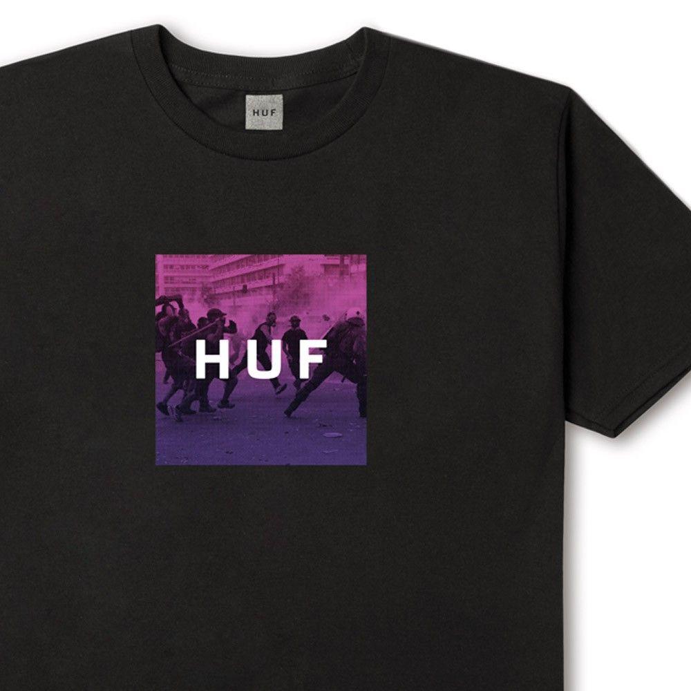 HUF Logo - HUF | Riot Box Logo Tee | Black | Mustard Clothing