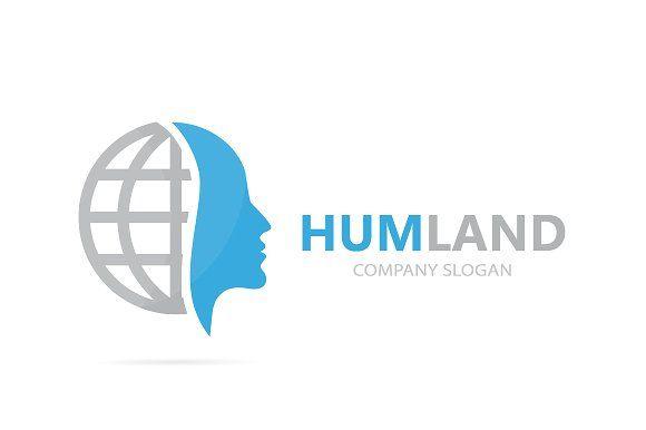 Face Company Logo - Vector of man and planet logo combination. Face and world symbol or ...