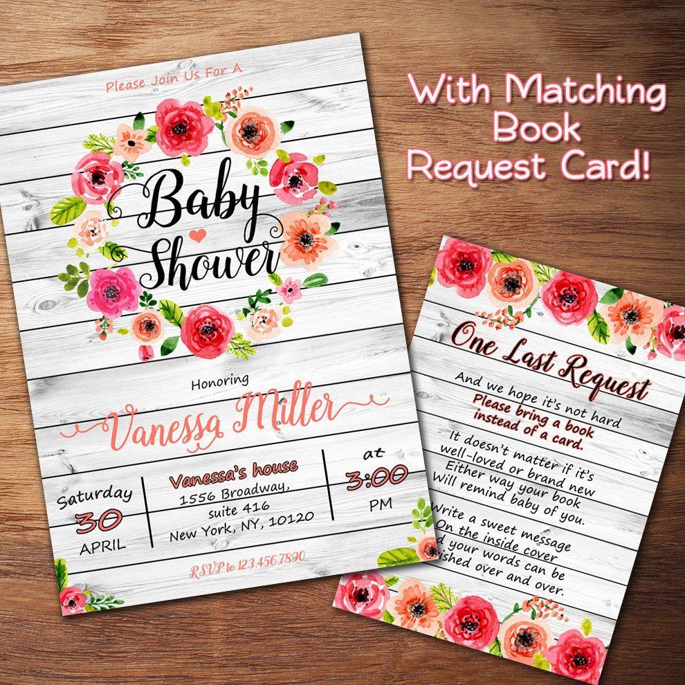 Rustic WR Free Flower Logo - Rustic Baby Shower Invitation, Floral Baby Shower Invitation, Wood ...