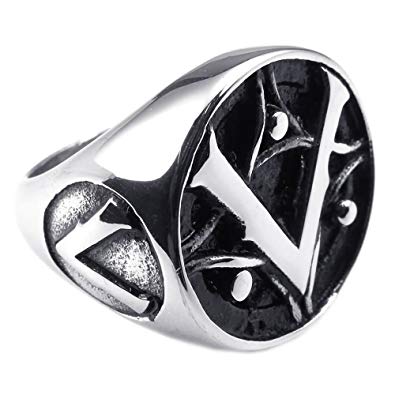 Gothic Letter V Logo - Konov Jewellery Mens Stainless Steel Ring, Classic Gothic Letter V ...