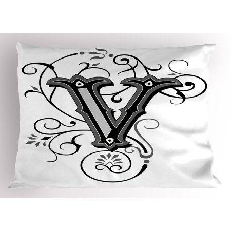 Gothic Letter V Logo - Letter V Pillow Sham Gothic Halloween Style Uppercase V with Curved ...