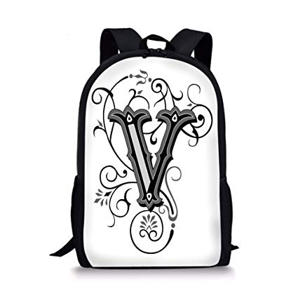 Gothic Letter V Logo - iPrint School Bags Letter V, Gothic Halloween Style