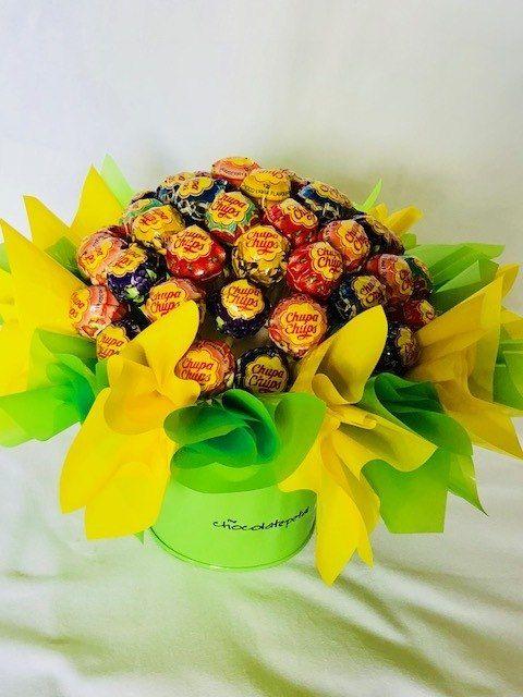 Yellow Flower Chupa Logo - Chupa Chups Bucket - The Chocolate Petal