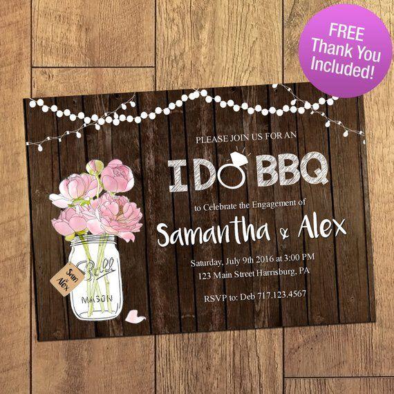 Rustic WR Free Flower Logo - I DO BBQ Invitation Rustic Mason Jar Engagement Party | Etsy