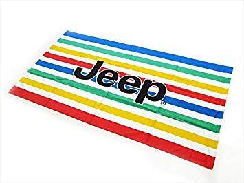 Red and Green Brand Logo - JEEP CABANA BEACH TOWEL RED GREEN YELLOW & WHITE STRIPED TERRYCLOTH ...