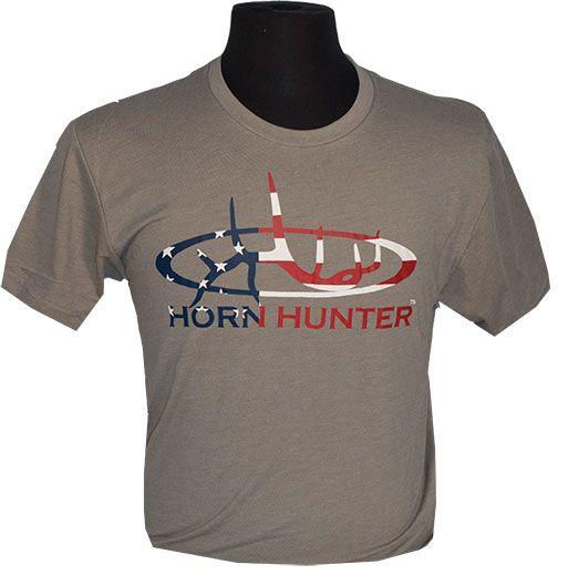 Red White and Blue Patriot Logo - Men's Patriot Shirt /Gray/ Red, White and Blue Horn Hunter Logo