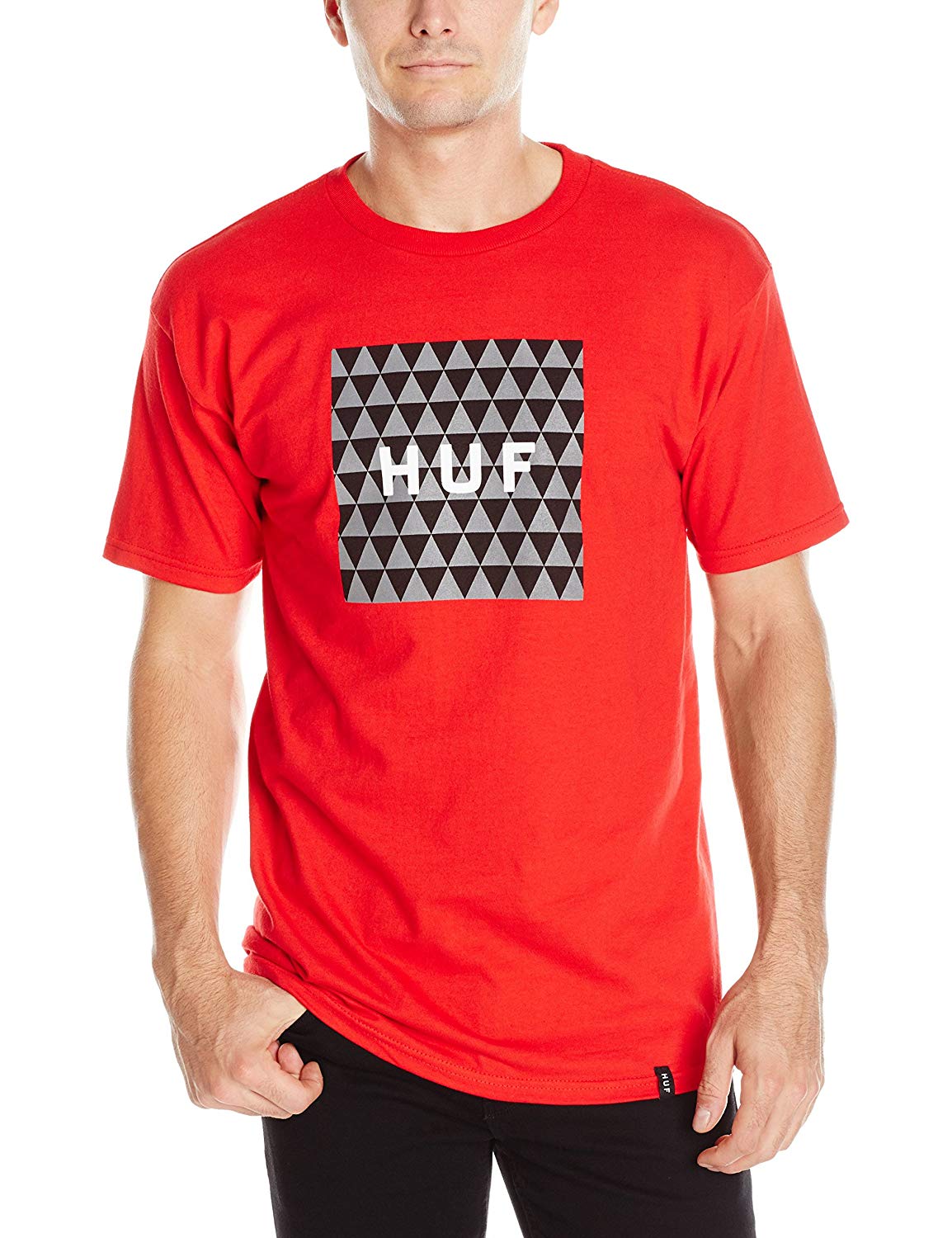 Red Triangle Box Logo - HUF Men's Triangle Box Logo T Shirt: Clothing