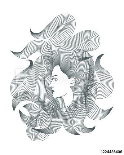 Woman with Flowing Hair Logo - Image women with long hair style icon. Isolated symbol of women